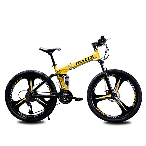 Falträder : SANLDEN Unisex Mountainbike 21 / 24 / 27 Geschwindigkeit Stahlrahmen mit hohem Kohlenstoffgehalt 26 Zoll Doppelscheibenbremse 3-Speichen-Räder Zweifach gefaltetes Faltrad, Yellow, 24Speed