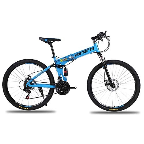 Falträder : SANLDEN Unisex Mountainbike mit Zwei Federn 24 Zoll Stahlrahmen mit hohem Kohlenstoffgehalt 21 / 24 / 27 Geschwindigkeit Doppelscheibenbremse Faltrad, Blue, 24Speed