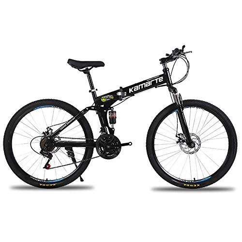 Falträder : SANLDEN Unisex Mountainbike mit Zwei Federn 26 Zoll Stahlrahmen mit hohem Kohlenstoffgehalt 21 / 24 / 27 Geschwindigkeit Faltrad mit Doppelscheibenbremse, Black, 21Speed