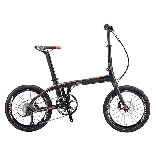 Falträder : SAVADECK Z1 Carbon Faltrad 20" City Klapprad mit Kohlefaser Rahmen und Shimano 105 R7000 22 Gangschaltung (schwarz rot)