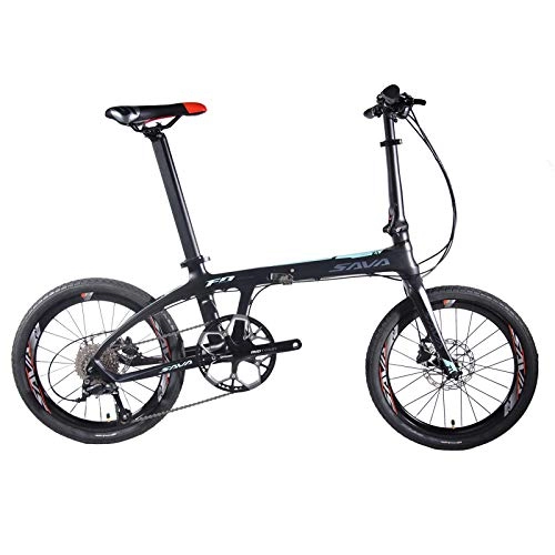 Falträder : SAVANE Faltrad Carbon, Z1 20 Zoll Faltrad Klapprad Tragbare Falträder Mini City Faltrad mit SORA 9Gänge und hydraulischer Scheibenbremse Folding Bike (schwarz blau, 20)