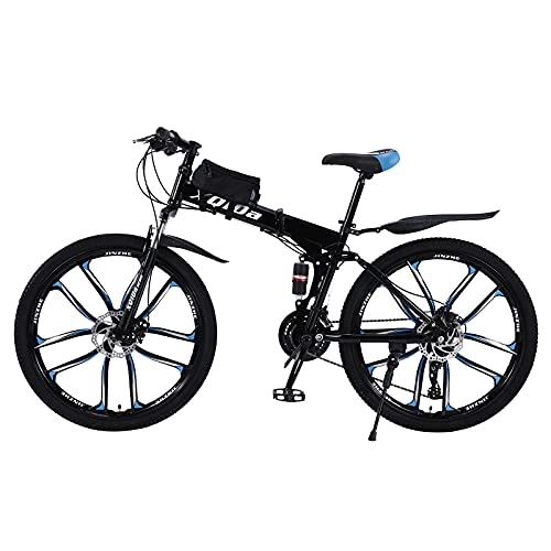 Falträder : Sicher Klapprad 27 Speed Alufelgen Damenfahrrad Quick-Foldfahrrad für Erwachsene Vollgefedert Rahmen mit Fahrradtasche