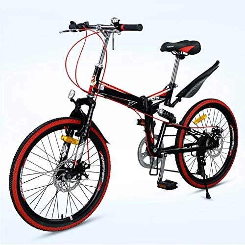 Falträder : SYCHONG Faltbare Fahrrad, 22" Mountainbike-7-Gang Folding Bicycledouble Scheibenbremse Ultra-Light Tragbare Männer Oder Frauen Verfügbar, Rot
