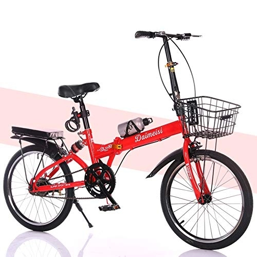 Falträder : SYCHONG Faltrad 20Inch Stoßdämpfung Doppelscheibenbremse Tragbarer Single-Speed-Folding Fahrrad, Rot