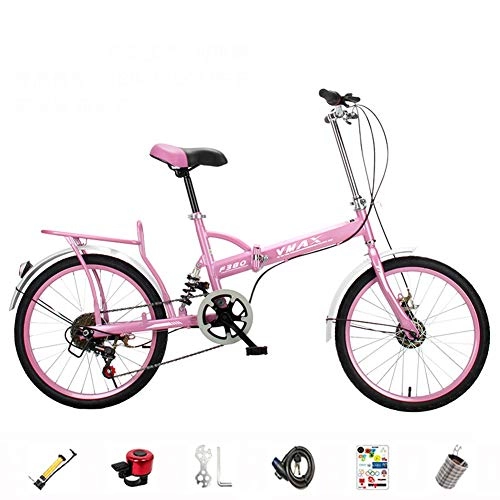 Falträder : SZKP Adult MTB Bikes, Klapprad Für Mann Und Frau, 20 Zoll Faltbares Mountainbike, 6-Gang-Fahrrad Mit Variabler Geschwindigkeit (Color : Pink)