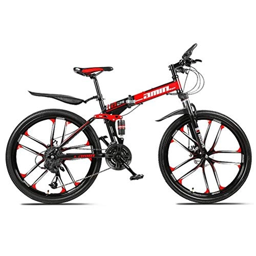 Falträder : Tbagem-Yjr Doppelscheibenbremse Freestyle Falten Mountainbike, Doppelaufhebung Straße Fahrrad 26 Zoll (Color : Red, Size : 30 Speed)