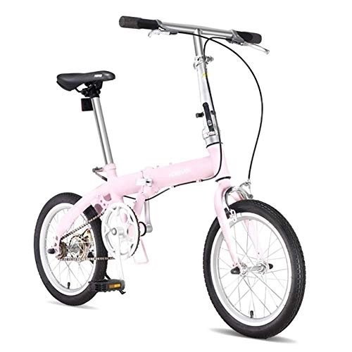 Falträder : TZYY Leicht Klapprad Kohlefaser Rahmen, 16in Mini Citybike, Erwachsene Single Speed Fahrrad Rosa 16in