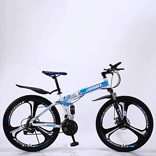 Falträder : VANYA Folding Mountain Bike 21 / 24 / 27 Geschwindigkeit Dual Suspension Cycle 24 / 26Inches Scheibenbremse Sechs-Blade Wheels Fahrrad, Blue26, 21speed