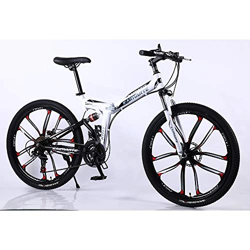 Falträder : VANYA Folding Mountain Bike 24 / 26" Doppelscheibenbremse 21 Speed ​​One Rad Erwachsener Off-Road Variable Speed ​​Fahrrad, Weiß, 24inches
