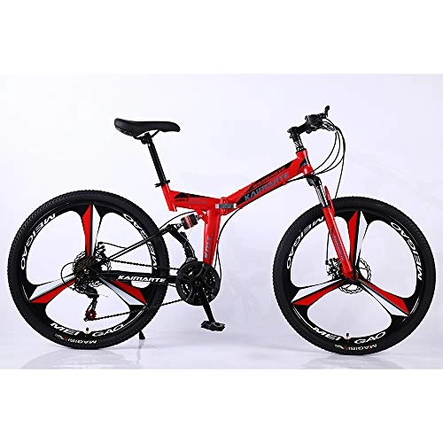 Falträder : VANYA Folding Mountain Bike 24 / 26" Doppelscheibenbremse 21 Speed One Rad Off-Road Variable Speed Erwachsene Fahrrad, Rot, 24inches