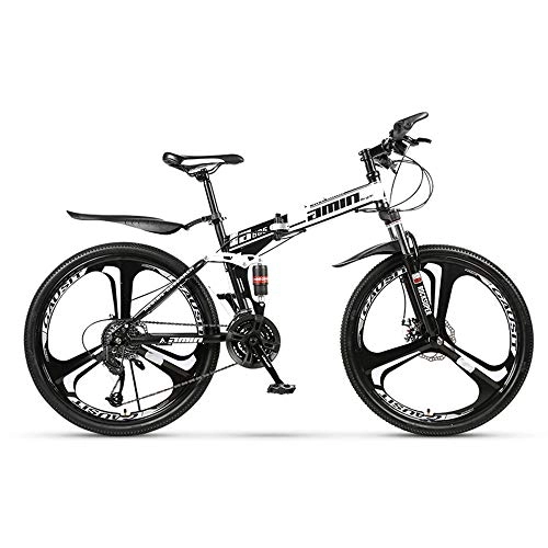 Falträder : VANYA Folding Mountainbike 26 / 24 Zoll Variable Geschwindigkeit Off-Road-Zyklus 30 Geschwindigkeit Doppelscheibenbremse Stoßdämpfung Fahrrad, Schwarz, 26”