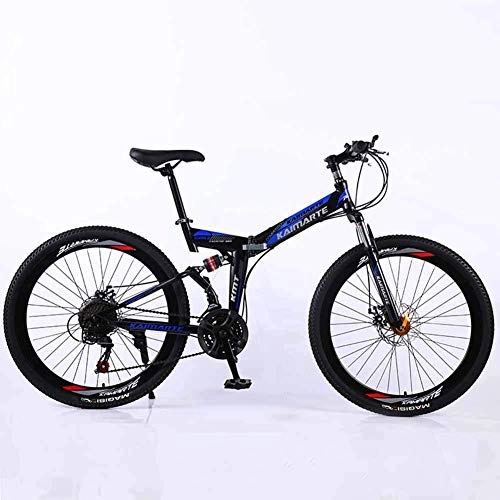 Falträder : WEHOLY Fahrrad Mountainbike 24-Gang-Stahl High-Carbon-Stahl 24-Zoll-40-Speichen-Räder Dual Suspension Faltrad für Commuter City, Blau, 27-Gang