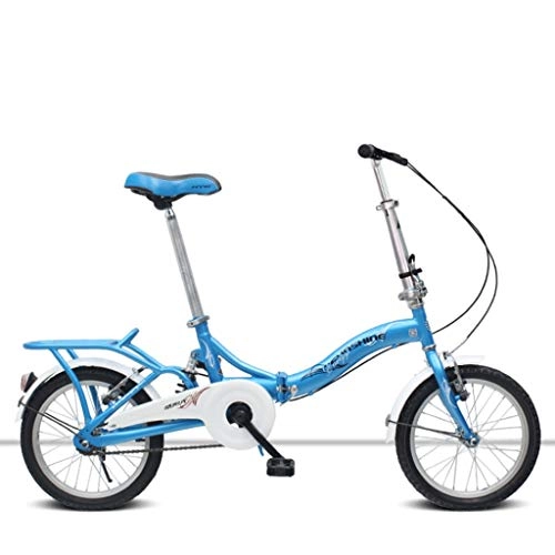 Falträder : Weiyue faltbares Fahrrad- 16-Zoll-Faltrad Fahrrad Erwachsenen weiblichen Schritt weiblichen Stil weiblich mit Rücksitz kann Menschen tragen (Color : Blue)