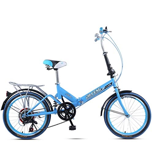 Falträder : Weiyue faltbares Fahrrad- 20 Zoll Variable Geschwindigkeit Faltrad Fahrrad Stoßdämpfer Fahrrad Erwachsener Mann Und Student Auto (Color : Blue)