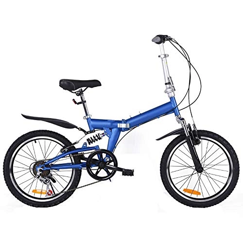 Falträder : WHKJZ Stahlkohlenstoff Falt Fahrrad 20 Zoll 6 Gang Freilauf Kettenschaltung Tragen und langlebig Reibungslose Anstrengung, Blue