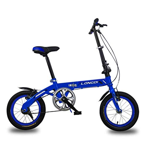 Falträder : XBSLJ Kinder Fahrrad, Klappräder Kinderfahrräder 3-5 Jahre altes Kinderfahrrad 14-Zoll-Faltrad aus kohlenstoffhaltigem Stahl, grün / schwarz / blau (Farbe: Blau)