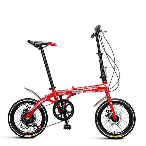 Falträder : XQ- Z160 Faltbares Fahrrad Unterschiedliche Geschwindigkeit 16 Zoll Erwachsene Tragbares Fahrrad (Farbe : Red)