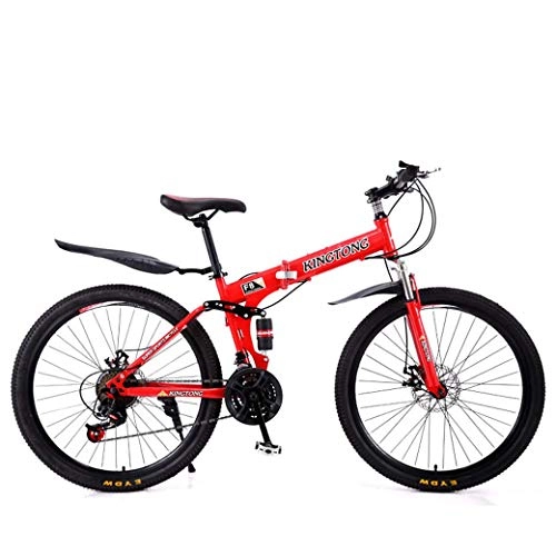 Falträder : XWLCR Mountainbike Falträder, 21-Gang-Doppelscheibenbremse Fully Anti-Rutsch, leichte Alurahmen, Federgabel, mehr Farben-24 Zoll / 26 Zoll, Red1, 24 inch