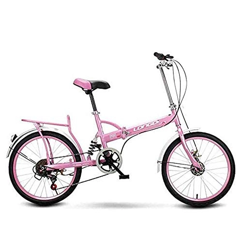 Falträder : YANGMAN-L 20" Folding City Bike, Geschwindigkeit Fahrrad-Gang Stahlrahmen Kotflügel Gepäckträger vorne Hinterrad Reflektoren, Rosa