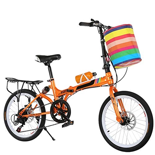 Falträder : YANGMAN-L Folding Fahrrad, 20 Zoll 7-Gang Erwachsener Faltrad mit Korb Ultra-Light Speed ​​Tragbare Fahrrad zur Arbeit Pendeln Schule, orange