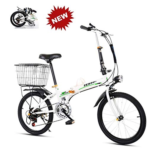 Falträder : YLCJ 20-Zoll-Faltrad mit Variabler Geschwindigkeit Weiblich Männlich Erwachsener Student Ultraleichtes tragbares Falt-Freizeitfahrrad, Weiß