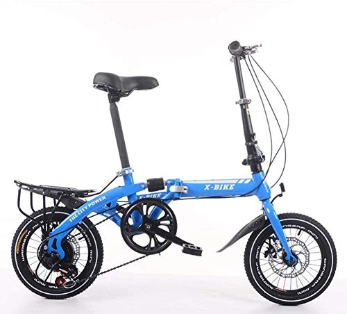 Falträder : YOUSR Klapprad, Unisex Leichtmetall Citybike 14 Zoll, Mit Verstellbarem Lenker Und Sitz Mit Einfacher Geschwindigkeit, Komfortabler Sattel, Geringes Gewicht Blue