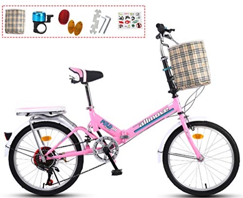 Falträder : YTDHBLK gtt Faltrad 20 Zoll Stahl Klapprad, Klappfahrrad mit Gepäckträger Falt-Fahrrad 7-Gang Kettenschaltung, leicht und stabil / Pink