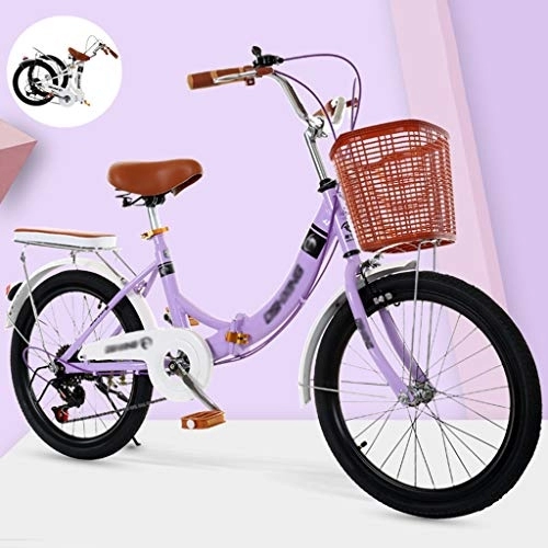 Falträder : YYSD Faltbares Fahrrad für Männer und Frauen, Leichte Arbeit Doppelscheibenbremsen mit Variabler Geschwindigkeit City Retro Bike mit Rücklicht und Autokorb (20 / 22 / 24 Zoll)