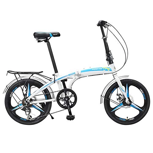 Falträder : ZTIANR 20-Zoll-Klapprad, 7 Geschwindigkeit Erwachsener Ultraleichte Tragbare City Bike Jugend Student Fahrrad, Blau