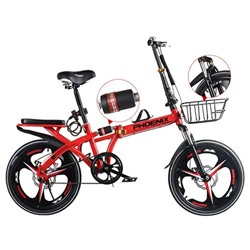 Falträder : ZYMING faltbares Speed ​​City Folding Mini Compact-Fahrrad Urban Commuter mit Rücken-Rack Tragbare 20-Zoll-Stadt Reiten mit Korb fahrradsport (Color : Red)