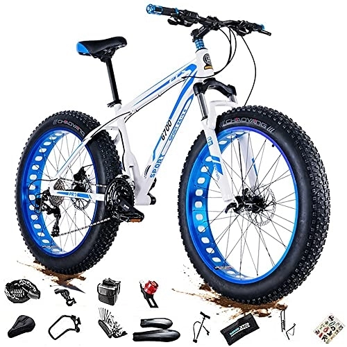 Mountainbike : 24 / 26 * 4, 0 Zoll dickes Rad Herren-Mountainbikes, Fat Tire Mountain Trail Bike für Erwachsene, 27 / 30-Gang-Fahrrad, Rahmen aus Kohlenstoffstahl, Doppel-Vollfederungs-Doppelscheibenbremsfahrrad, Blau