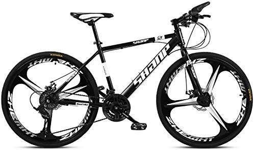 Mountainbike : 24 Zoll Mountainbike, Doppelscheibenbremse, Hardtail-Mountainbike, für Herren und Damen, kohlenstoffreicher Stahl, All-Terrain-Fahrrad, 21 Gänge, , 21 Gänge., Black 3 Spoke