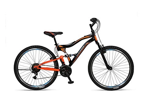 Mountainbike : 26" 26 Zoll Kinderfahrrad Mountainbike MTB Kinder Fahrrad Jugendfahrrad Rad Bike 21 Gang Shimano Vollgefedert Vollfederung Fully Albatros schwarz orange