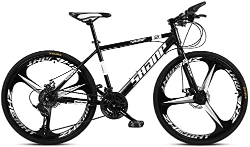 Mountainbike : 26 Zoll Mountainbike Herren Dual Disc Brake Hardtailmountain Bike Bicycle Adjustable Seat High-Carbon Steel Frame (Black 3 Speichen 24 Speed)