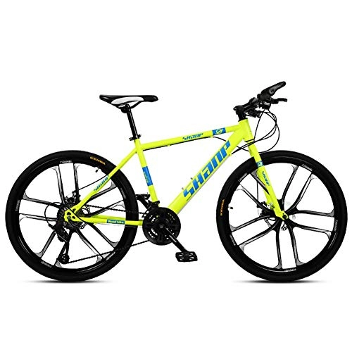 Mountainbike : 26-Zoll-Mountainbikes für Männer, Frauen, Hardtail-Mountainbike aus kohlenstoffhaltigem Stahl mit Doppelscheibenbremse und verstellbarem Sitz, rutschfestes Rennrad, gelb, 10 Speich