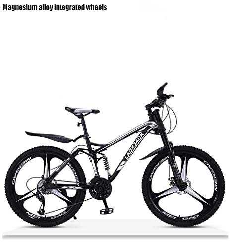 Mountainbike : AISHFP Adult Downhill Mountainbike, Doppelscheibenbremse Off-Road Schnee Bikes, High-Carbon Stahlrahmen Strand Fahrrad, 24 Zoll-Räder, Schwarz, 30 Speed