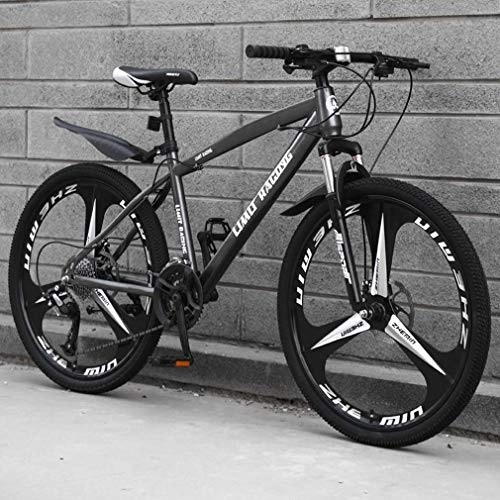 Mountainbike : AISHFP Adult Mountainbike, High-Carbon Stahlrahmen Strand Fahrrad, Doppelscheibenbremse Off-Road Schnee Bikes, Magnesium-Legierung integrierte 24-Zoll-Räder, Grau, 27 Speed