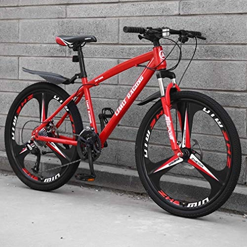 Mountainbike : AISHFP Adult Mountainbike, High-Carbon Stahlrahmen Strand Fahrrad, Doppelscheibenbremse Off-Road Schnee Bikes, Magnesium-Legierung integrierte 26-Zoll-Räder, Rot, 21 Speed