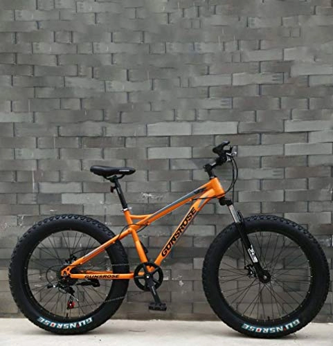 Mountainbike : AISHFP Fat Tire Adult Mountainbike, Doppelscheibenbremse / High Carbon Carbon Frame Cruiser Bikes, Strand Schneemobil Fahrrad, 24 Zoll Räder, Orange, 24 Speed