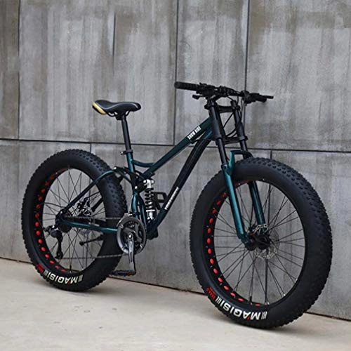 Mountainbike : AISHFP Mens 26 Inch Fat Tire Mountain Bike, Strand Schnee Bikes, Doppelscheibenbremse Cruiser Fahrrad, Alufelgen Leichte High-Carbon Stahlrahmen, Grün, 24 Speed