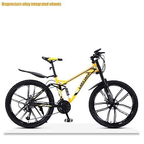 Mountainbike : AISHFP Mens Off-Road Downhill Mountain Bike, Doppelscheibenbremse Wachsener Schnee Bikes, High-Carbon Stahlrahmen Strand Fahrrad, 26 Zoll-Räder, Gelb, 21 Speed