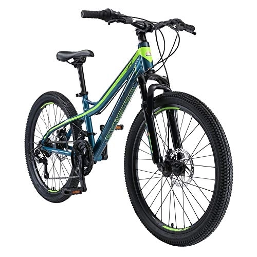 Mountainbike : BIKESTAR Alu Mountainbike Jugendfahrrad 24 Zoll ab 9-14 Jahre Hardtail | 21 Gang Shimano Schaltung, Scheibenbremse, Federgabel | Kinder Fahrrad Petrol & Gelb | Risikofrei Testen