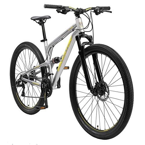 Mountainbike : BIKESTAR Fully Aluminium Mountainbike Shimano 21 Gang Schaltung, Scheibenbremse 29 Zoll Reifen | 17.5 Zoll Rahmen Alu MTB Vollgefedert | Grau