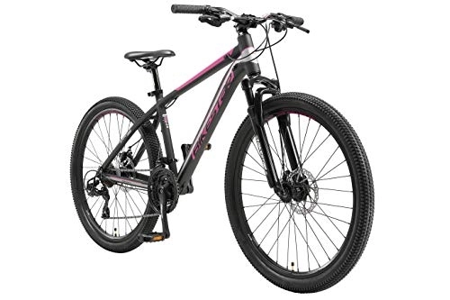 Mountainbike : BIKESTAR Hardtail Aluminium Mountainbike Shimano 21 Gang Schaltung, Scheibenbremse 26 Zoll Reifen | 16 Zoll Rahmen Alu MTB | Schwarz Pink