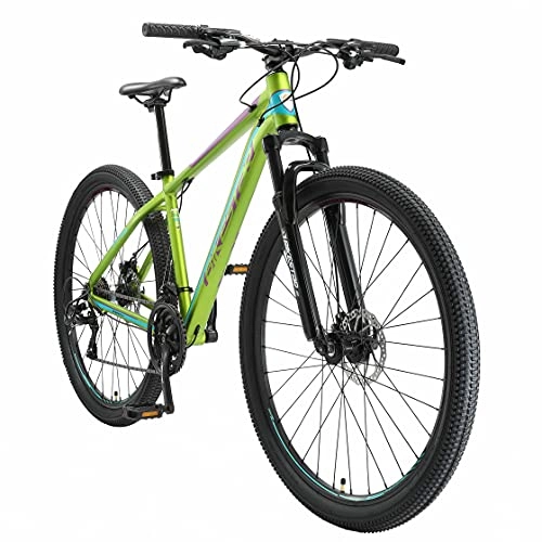 Mountainbike : BIKESTAR Hardtail Aluminium Mountainbike Shimano 21 Gang Schaltung, Scheibenbremse 29 Zoll Reifen | 17 Zoll Rahmen Alu MTB | Grün Blau