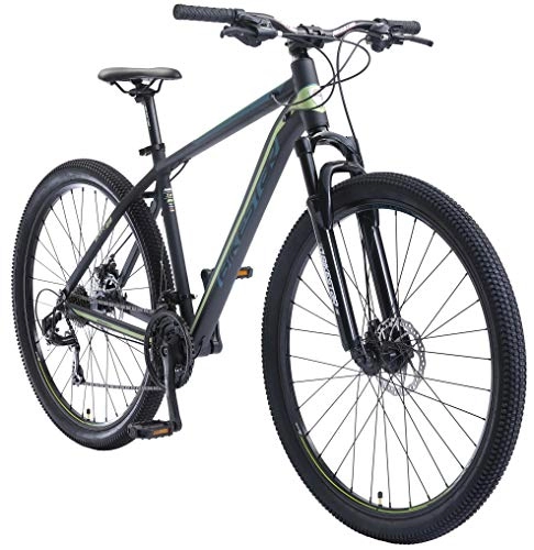 Mountainbike : BIKESTAR Hardtail Aluminium Mountainbike Shimano 21 Gang Schaltung, Scheibenbremse 29 Zoll Reifen | 19 Zoll Rahmen Alu MTB | Schwarz Grün