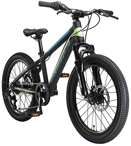 Mountainbike : BIKESTAR Kinder Fahrrad Aluminium Mountainbike 7 Gang Shimano, Scheibenbremse ab 6 Jahre | 20 Zoll Kinderrad MTB | Schwarz Grün