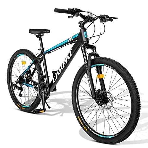 Mountainbike : Carpat Sport 26 Zoll Aluminium Mountainbike 21 Gang-Schaltung, Doppelscheibenbremsen, Fahrrad geeignet für Erwachsene, Alu MTB- Schwarz Blau