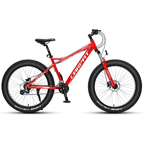 Mountainbike : CARPAT SPORT 26 Zoll Aluminium Mountainbike Shimano 16 Gang-Schaltung, MTB 4.0 fette Reifen Fahrrad, hydraulische-Doppelscheibenbremsen, geeignet für Erwachsene, Alu-rot weiß…