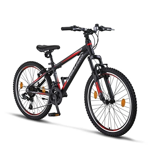 Mountainbike : Chillaxx Bike Legend 24 und 26 Zoll Mountainbike MTB Fahrrad für Jungen, Mädchen, Herren und Damen - 21 Gang-Schaltung - Herrenrad-Damenrad-MTB-ALU (24 Zoll, Schwarz-Rot V-Bremse)